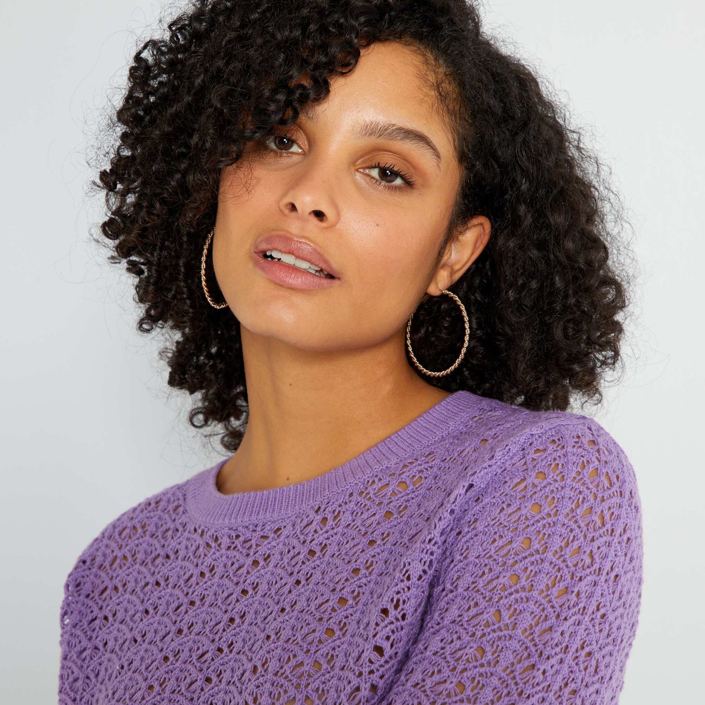 Pull en maille ajour e unie Violet