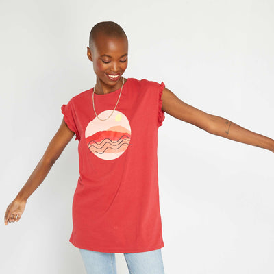 T-shirt imprim col rond Rouge ros