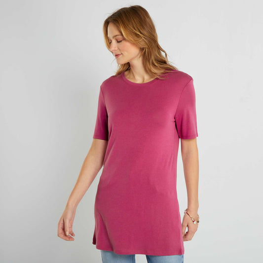 T-shirt long et uni Rose