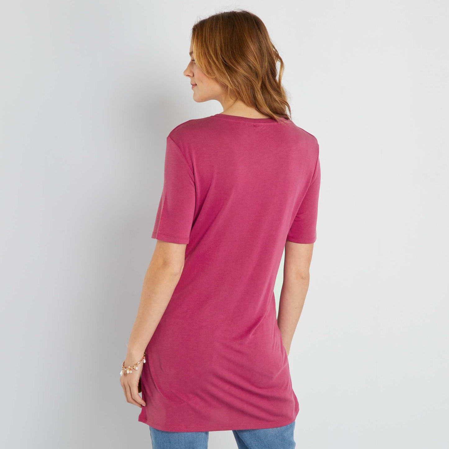 T-shirt long et uni Rose