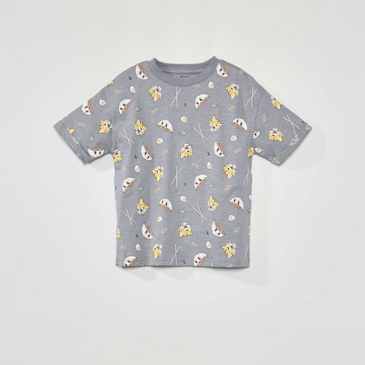 Tee-shirt loose imprim ramen Gris