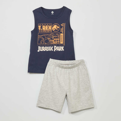 Pyjama court - Imprim 'Jurassic Park' 2 pi ces Marine/gris
