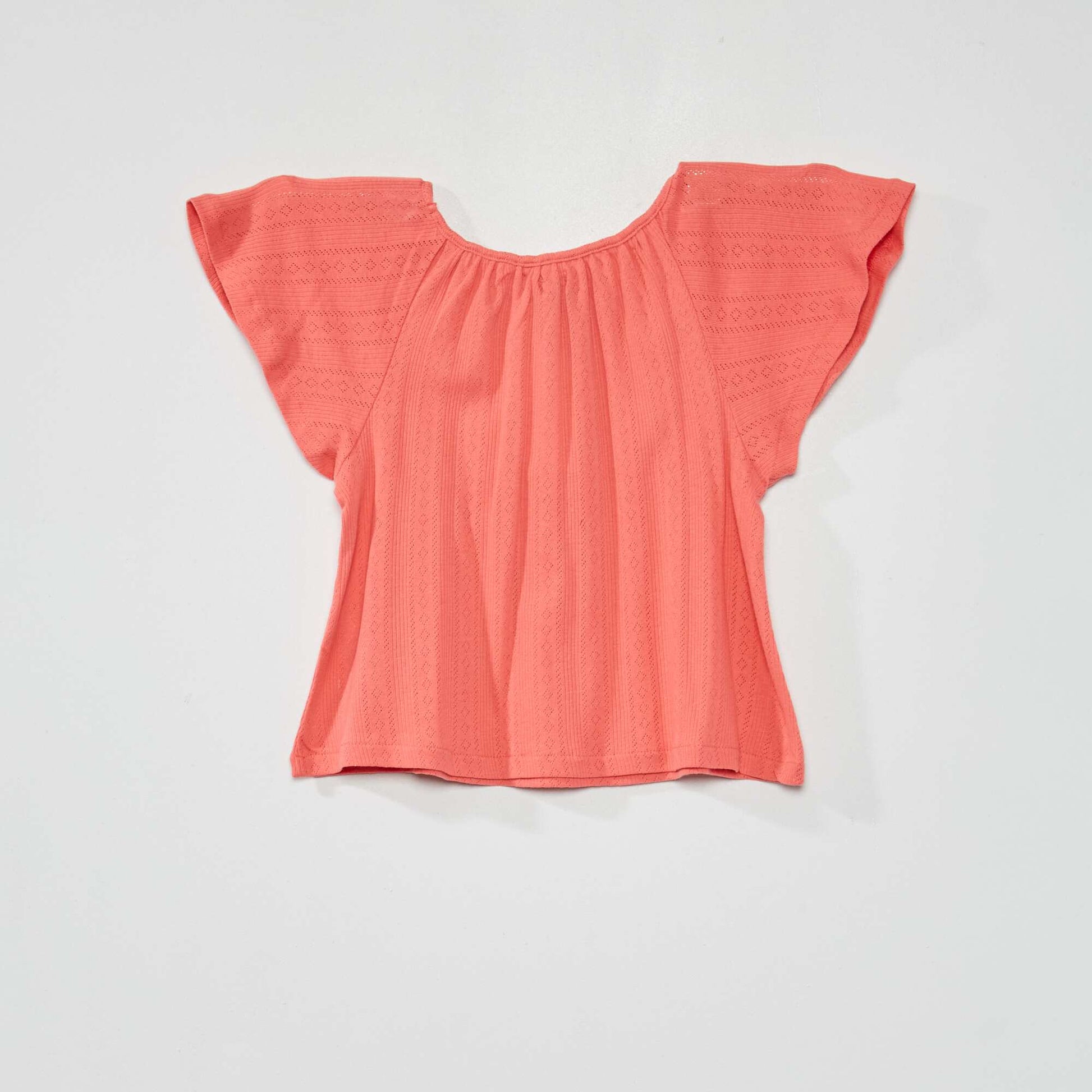 T-shirt uni en maille ajour e rose