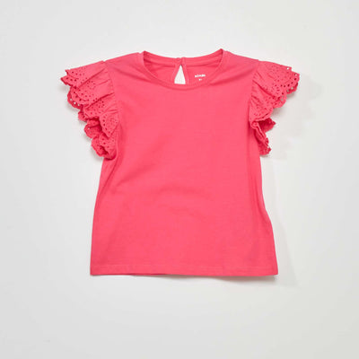 T-shirt en jersey avec manches brod es rose indien