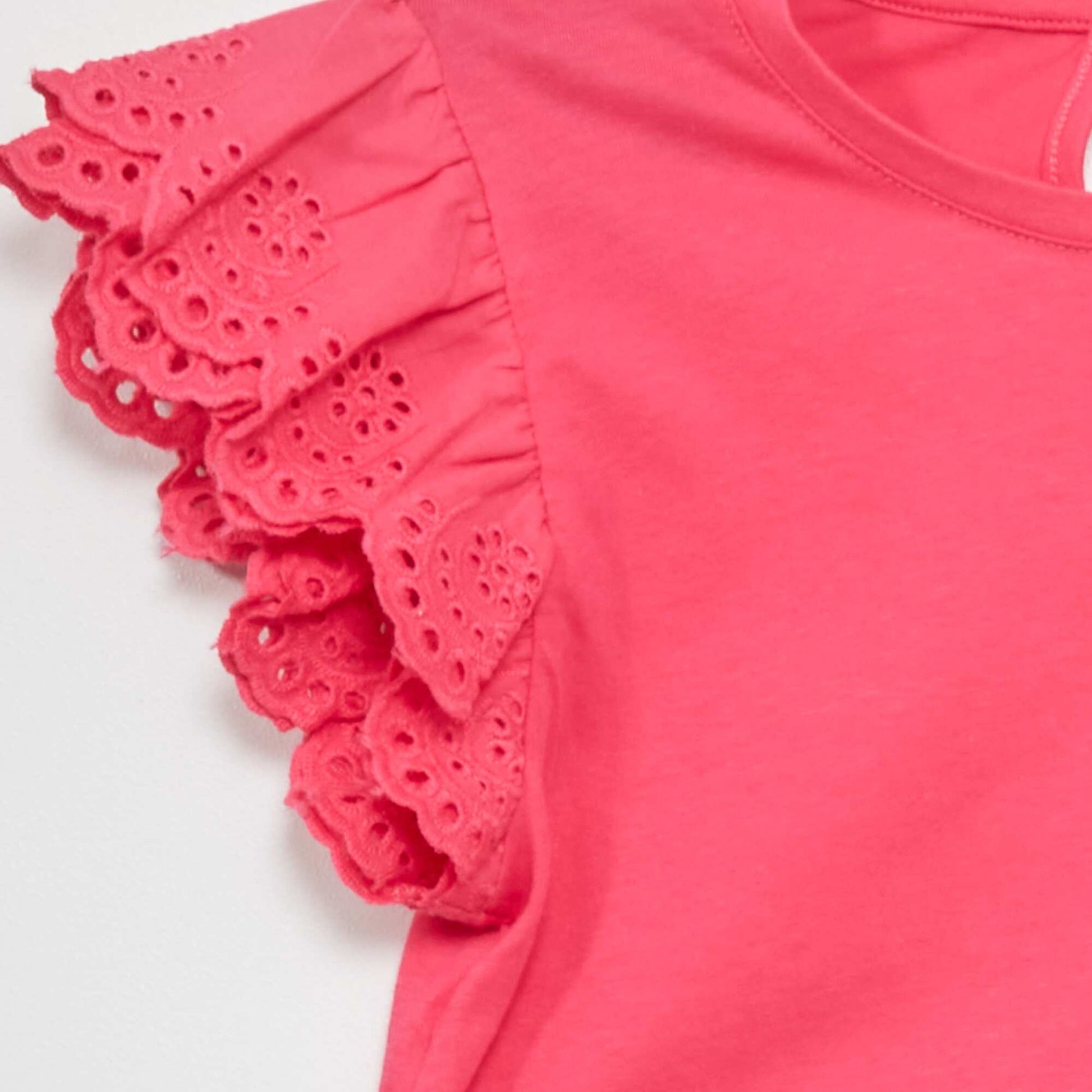 T-shirt en jersey avec manches brod es rose indien