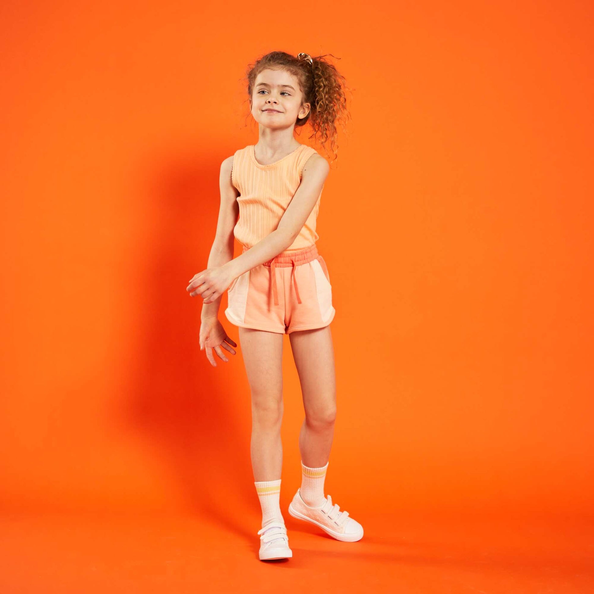 Short en molleton color-block Corail