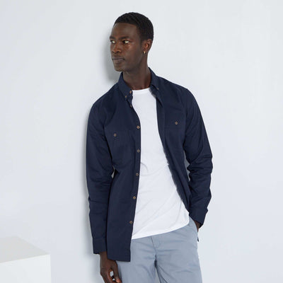 Chemise regular twill de coton Bleu marine