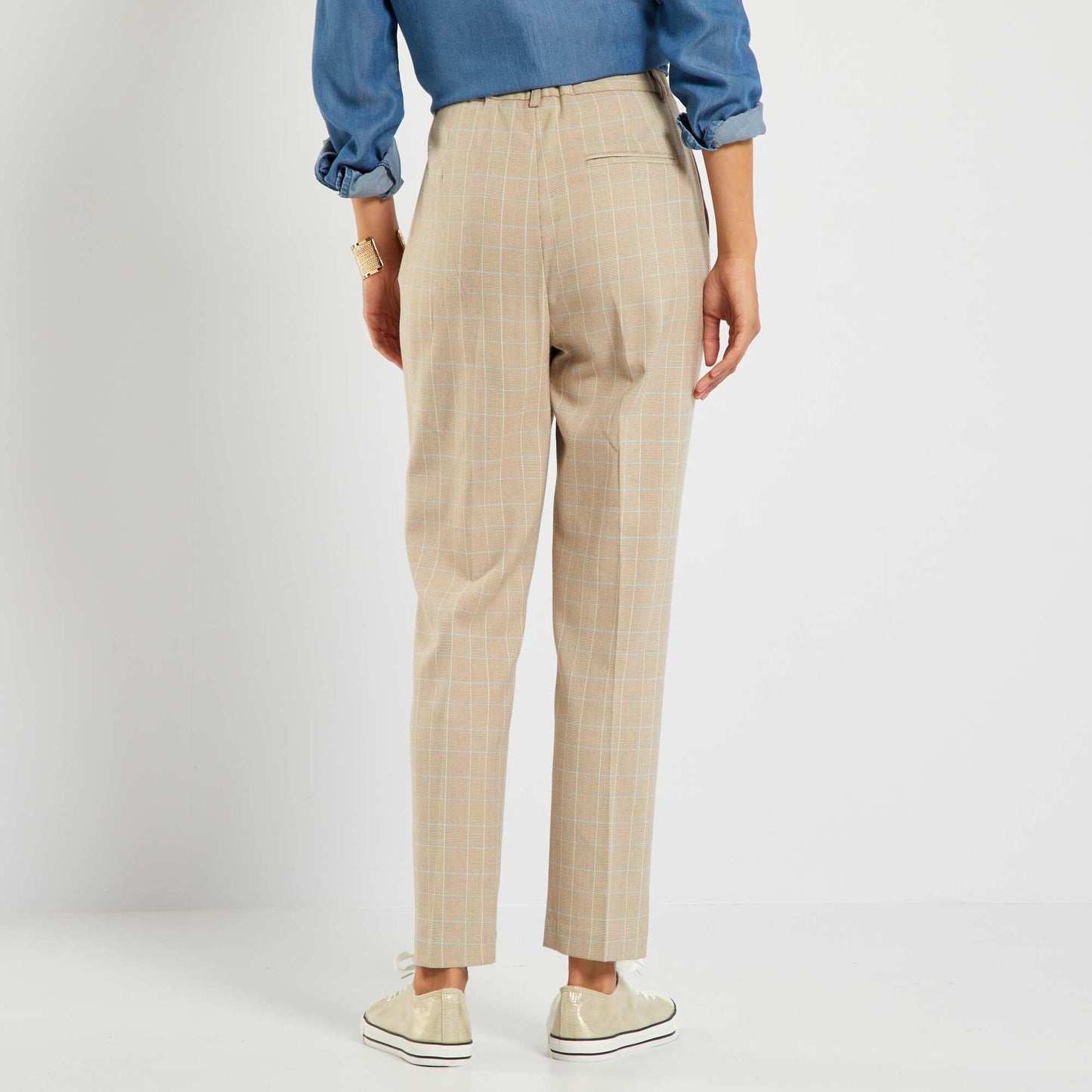 Pantalon cigarette 'prince de galles' Beige