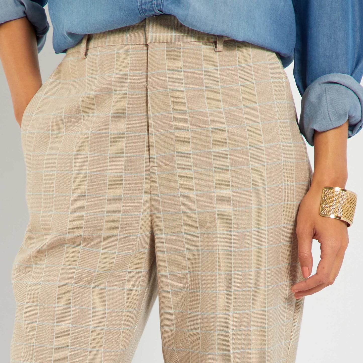 Pantalon cigarette 'prince de galles' Beige