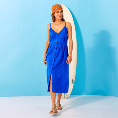 Robe en gaze de coton bleu