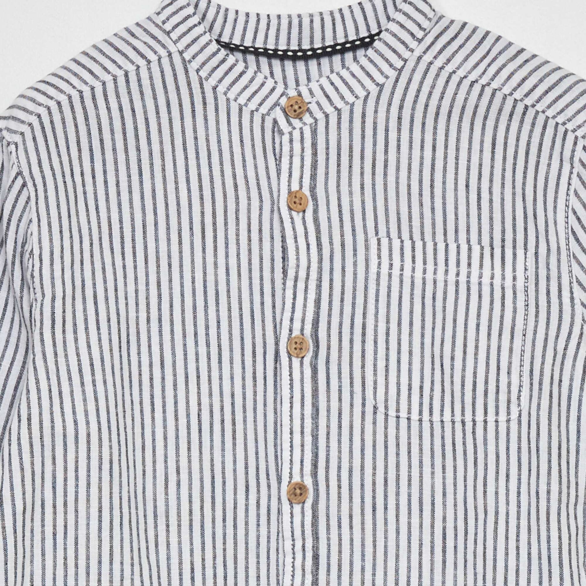 Chemise en lin col mao Blanc/bleu