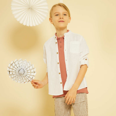 Chemise en lin col mao blanc