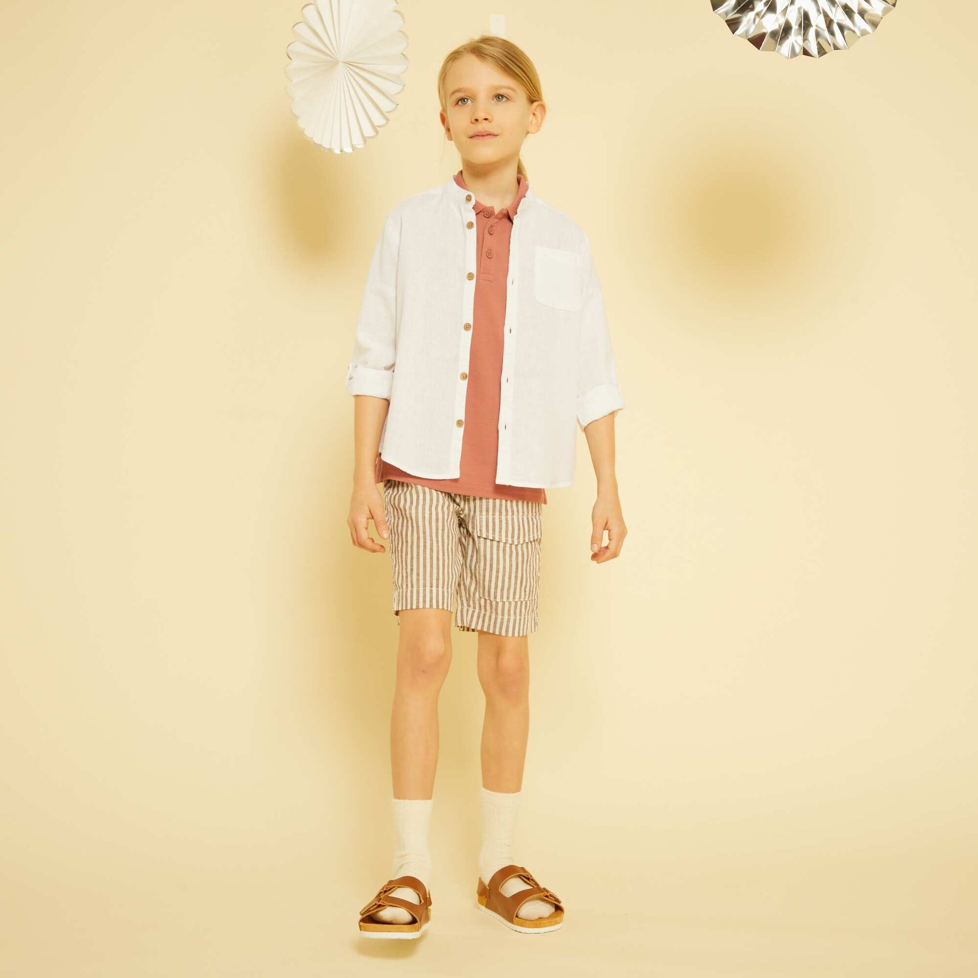 Chemise en lin col mao blanc
