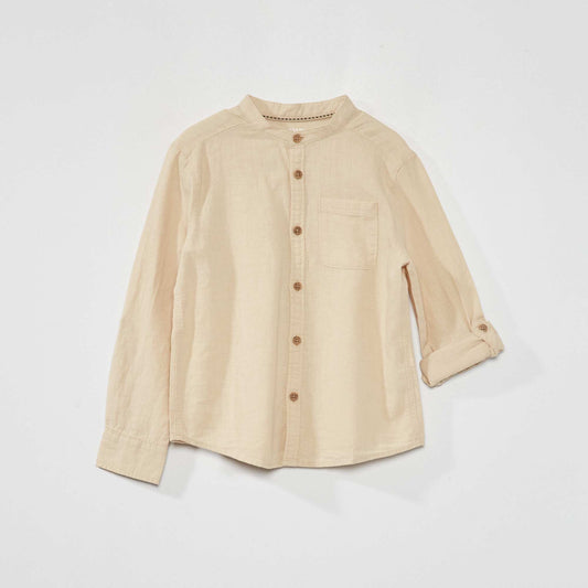 Chemise en lin col mao Beige