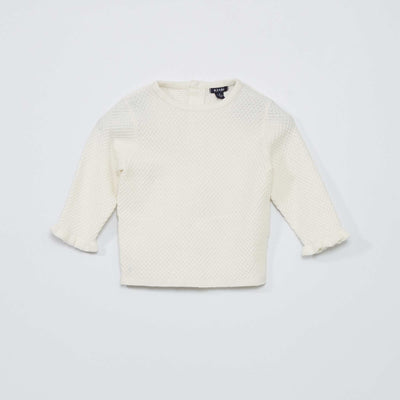 Pull point fantaisie avec manches ondul es blanc