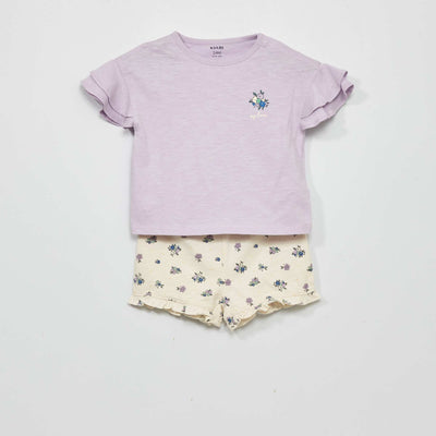 Ensemble pyjama court - 2 pi ces Violet/blanc