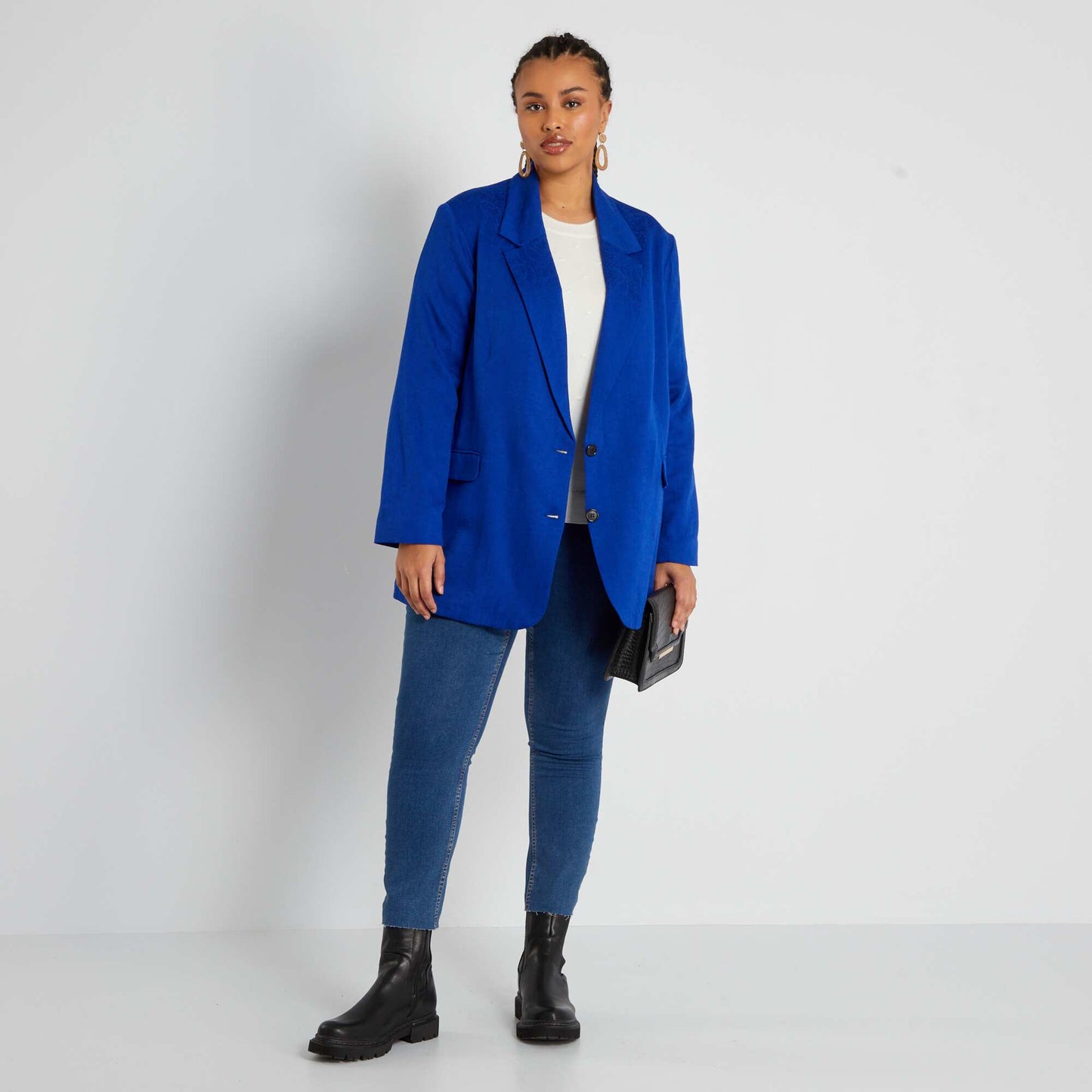 Veste tailleur en jacquard bleu