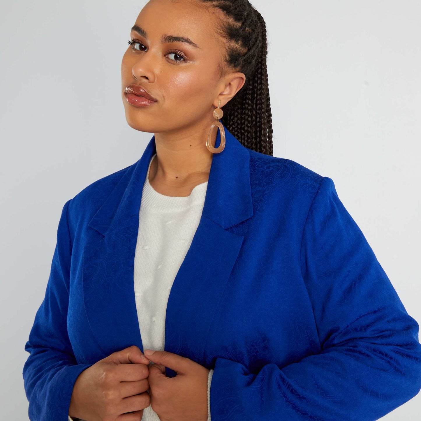 Veste tailleur en jacquard bleu