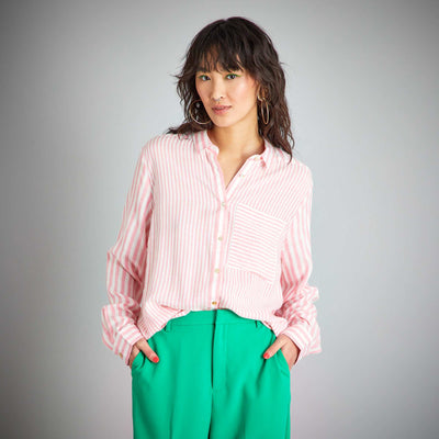 Chemise manches longues rayures Rose