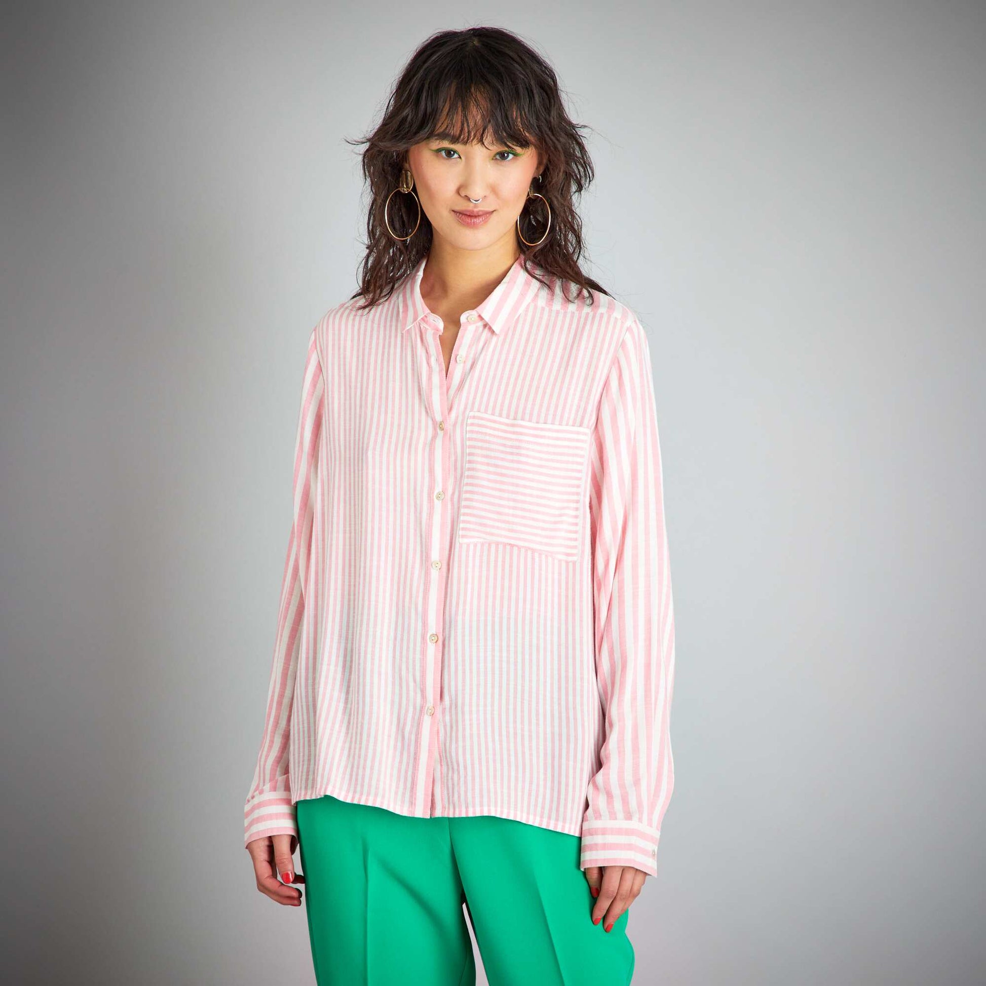 Chemise manches longues rayures Rose