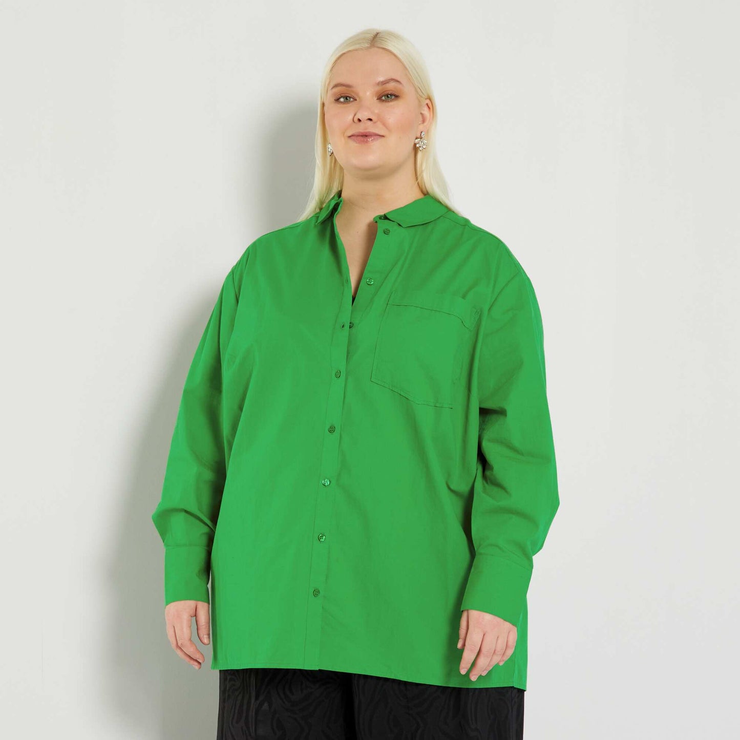 Chemise unie en popeline Vert