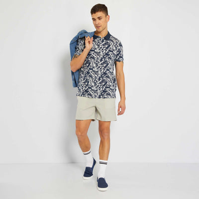 Polo en piqu de coton imprim Bleu