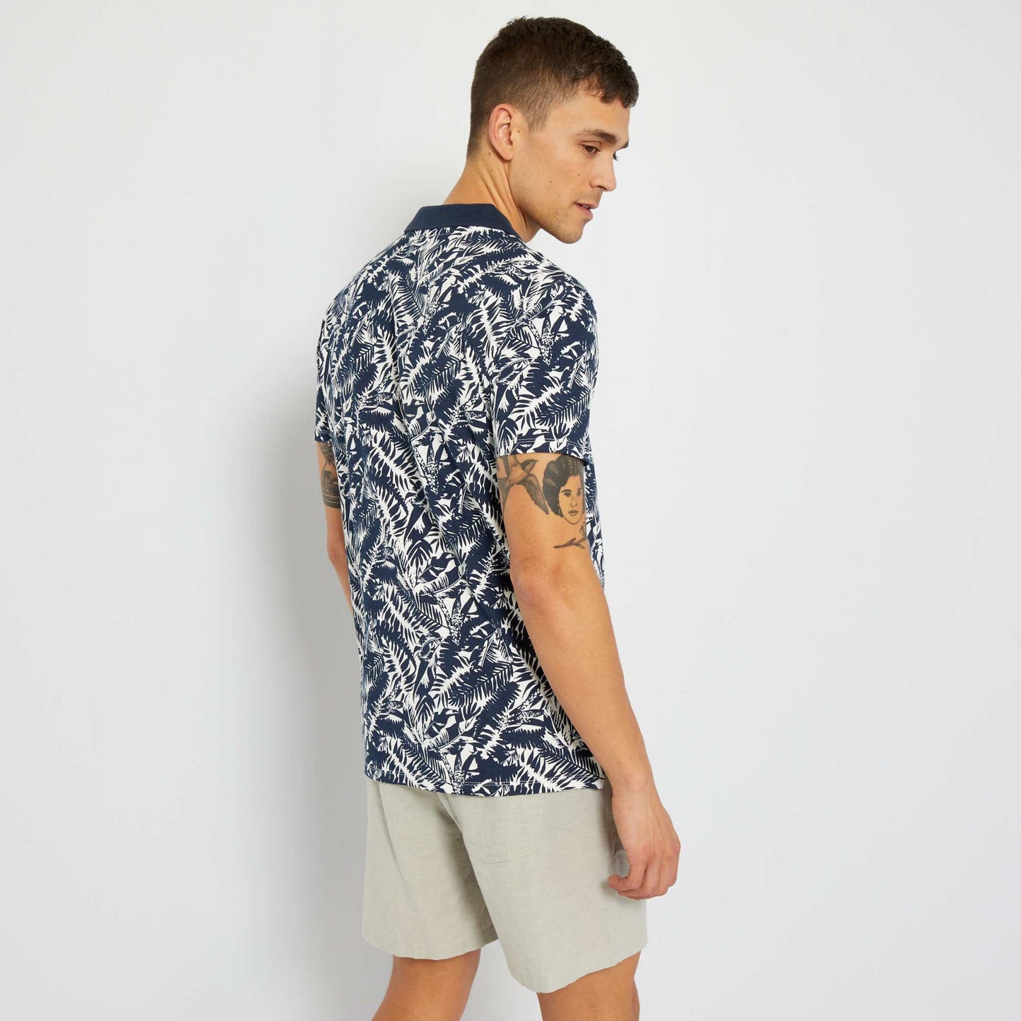 Polo en piqu de coton imprim Bleu