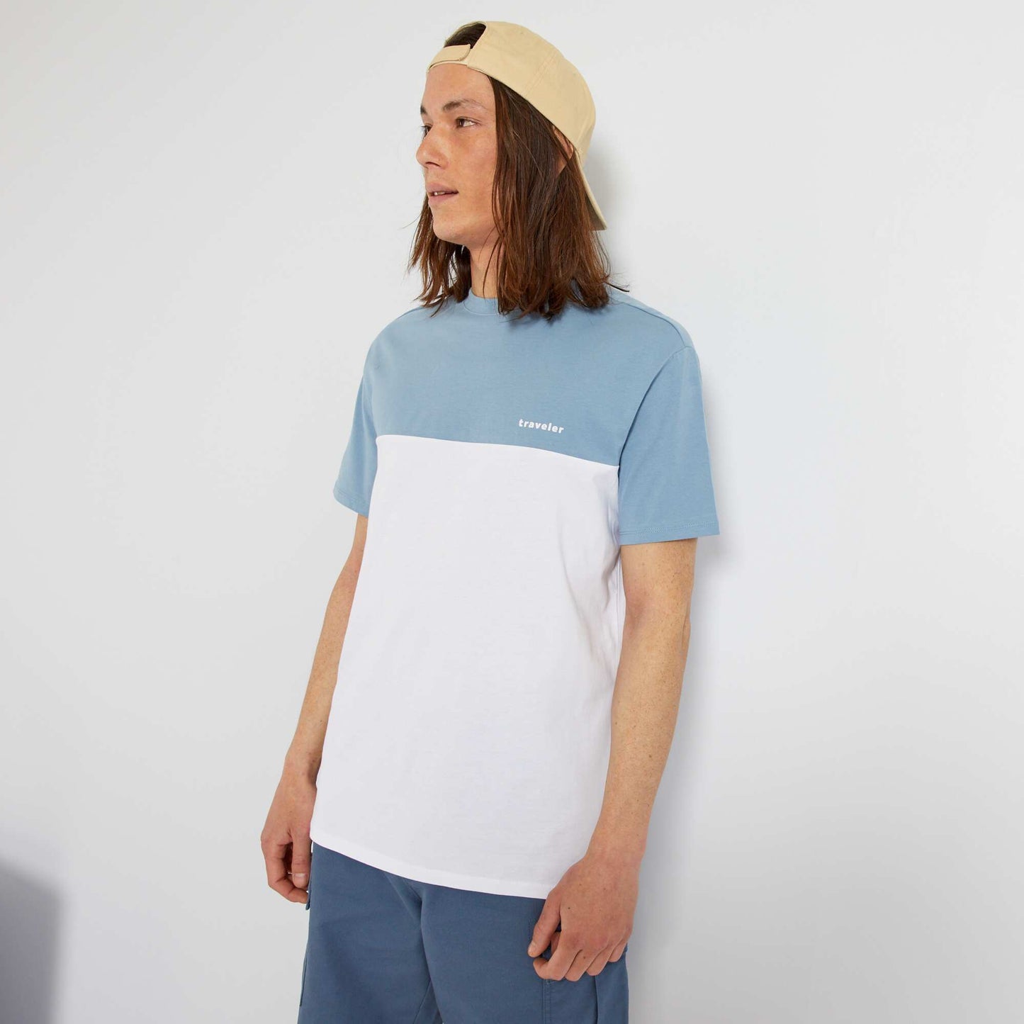 T-shirt en coton color-block Bleu