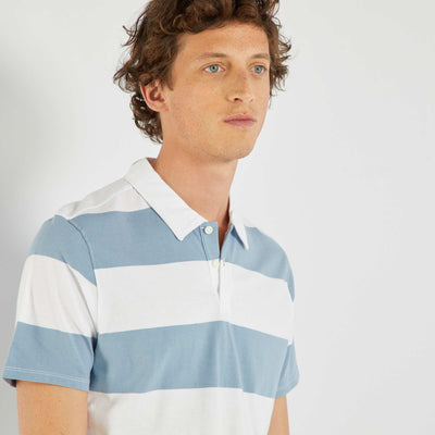 Polo en jersey rayures bleu denim