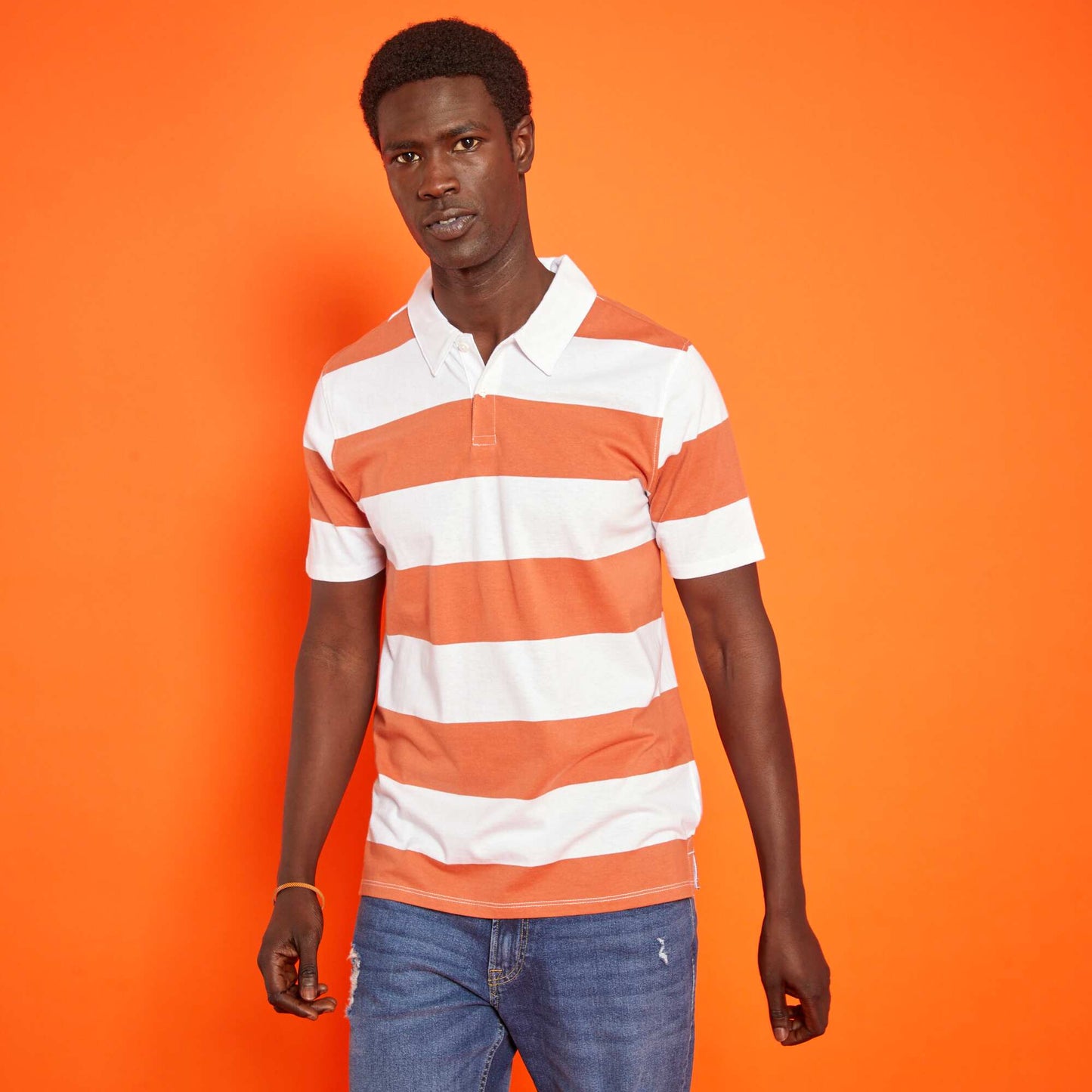 Polo en jersey rayures Orange