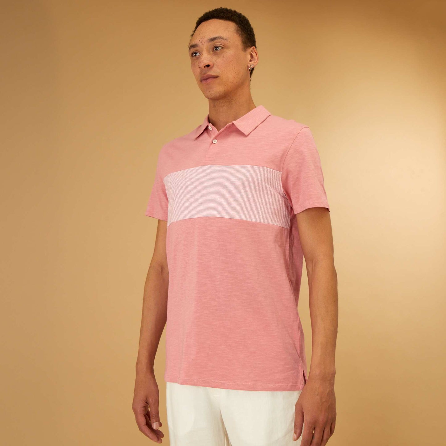 Polo en jersey avec imprim rayures rose