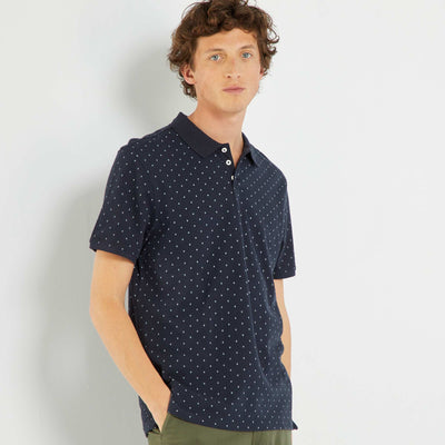 Polo en piqu de coton avec imprim Bleu marine