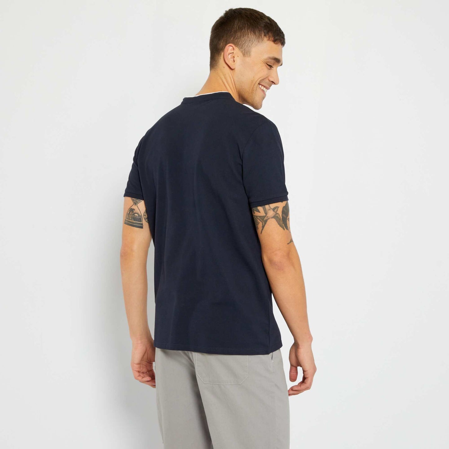 Polo col mao en piqu de coton Bleu marine