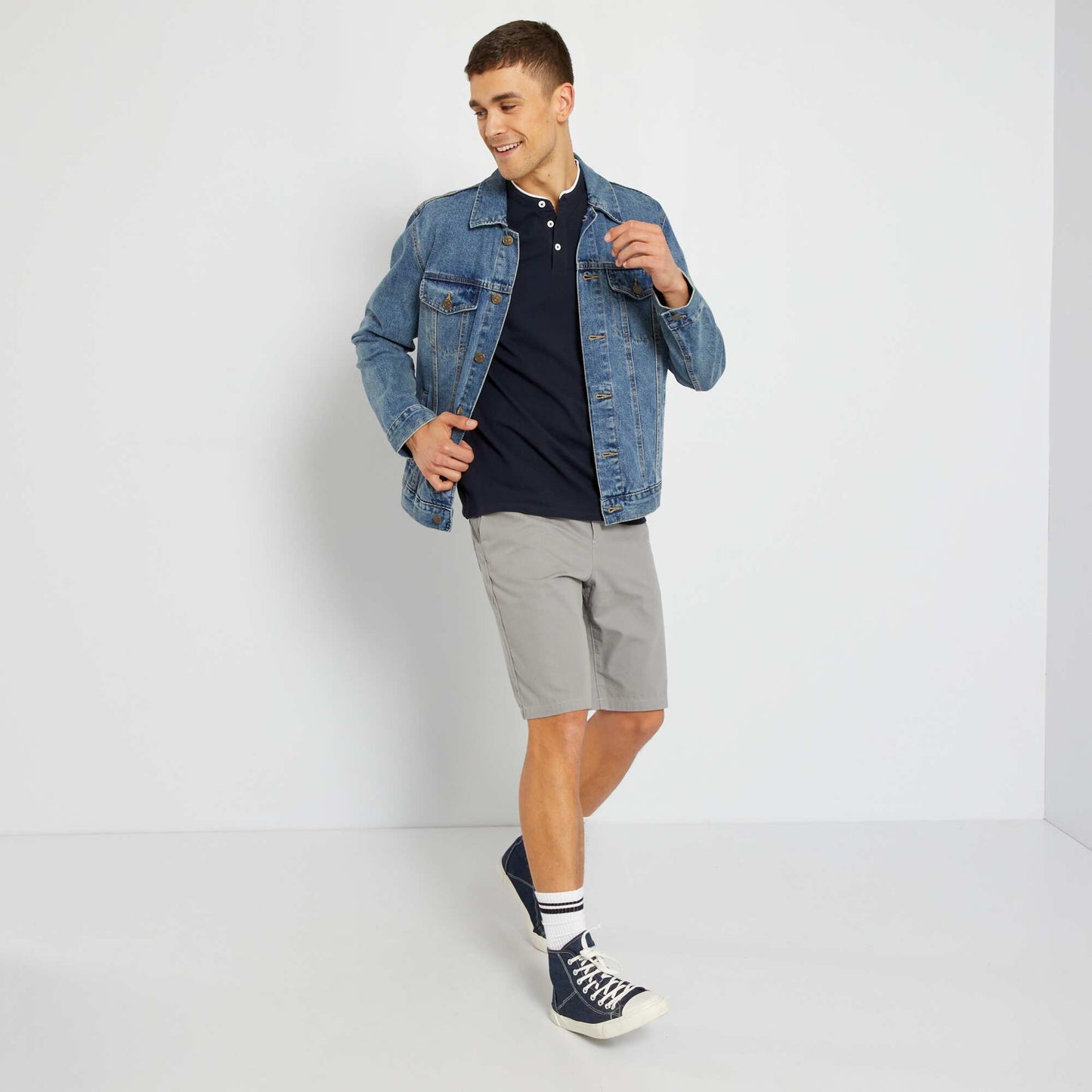 Polo col mao en piqu de coton Bleu marine