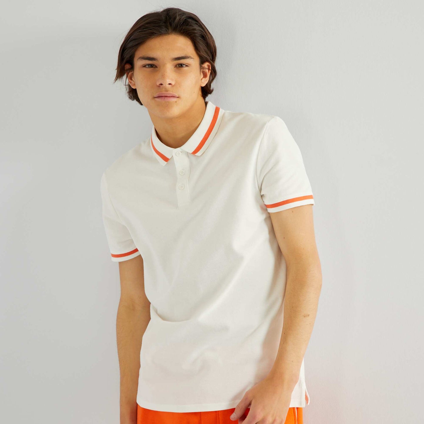 Polo manches courtes en jersey blanc