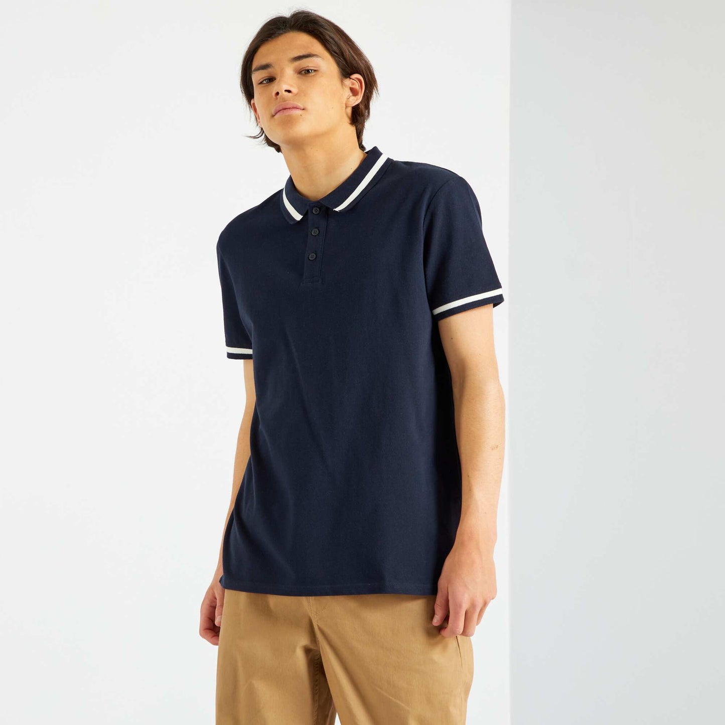 Polo manches courtes en jersey bleu marine