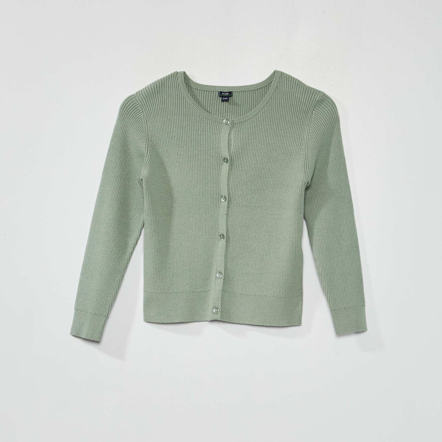 Gilet uni en maille c tel e vert gris