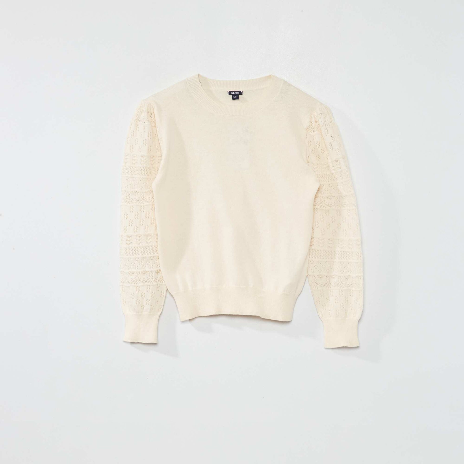 Pull en maille avec manches ajour es Blanc