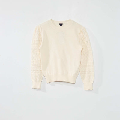 Pull en maille avec manches ajour es Blanc