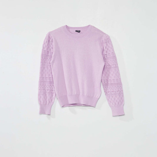 Pull en maille avec manches ajour es mauve clair