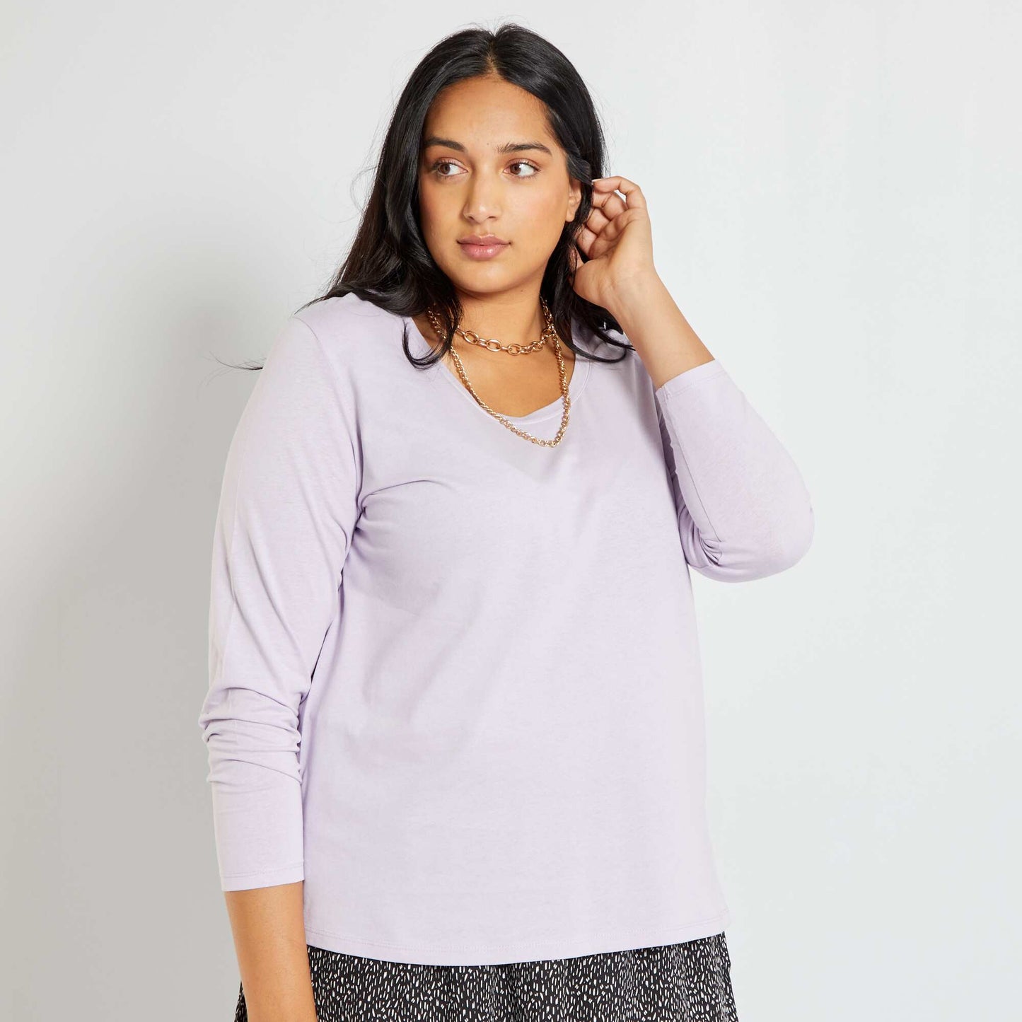 T-shirt uni en coton lilas