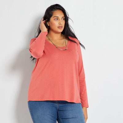 T-shirt uni en coton rouge poudr
