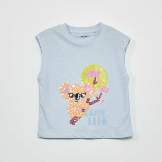 T-shirt en jersey avec sequins Bleu