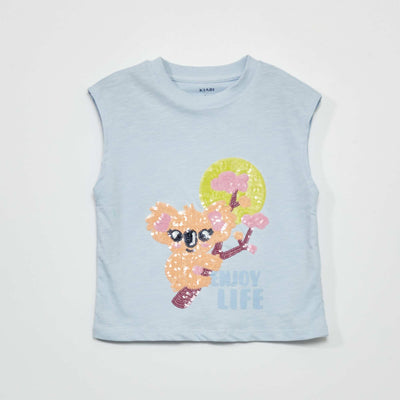 T-shirt en jersey avec sequins Bleu