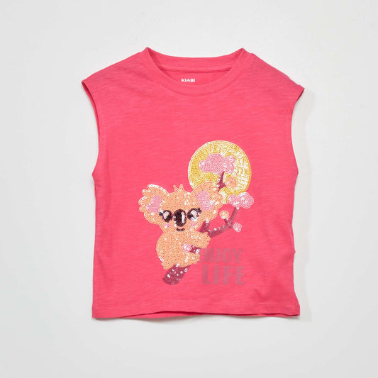 T-shirt en jersey avec sequins Rose fonc