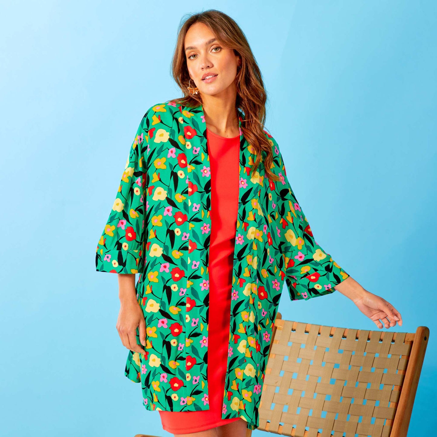 Chemisier forme kimono avec imprim Vert