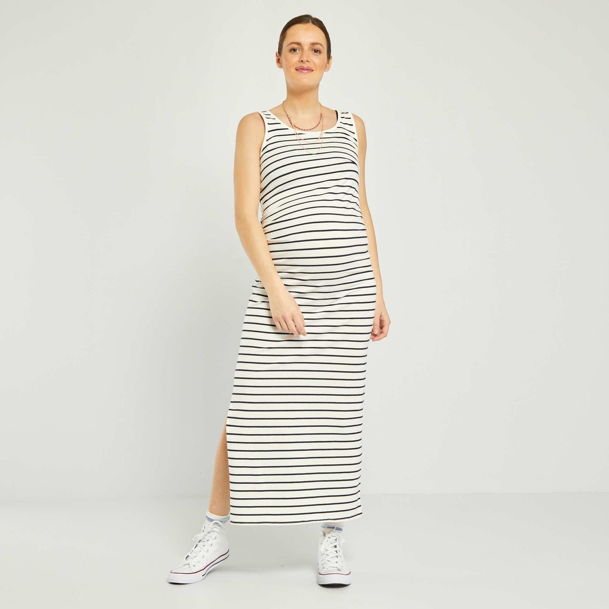 Robe grossesse longue 'rayures' Blanc ray