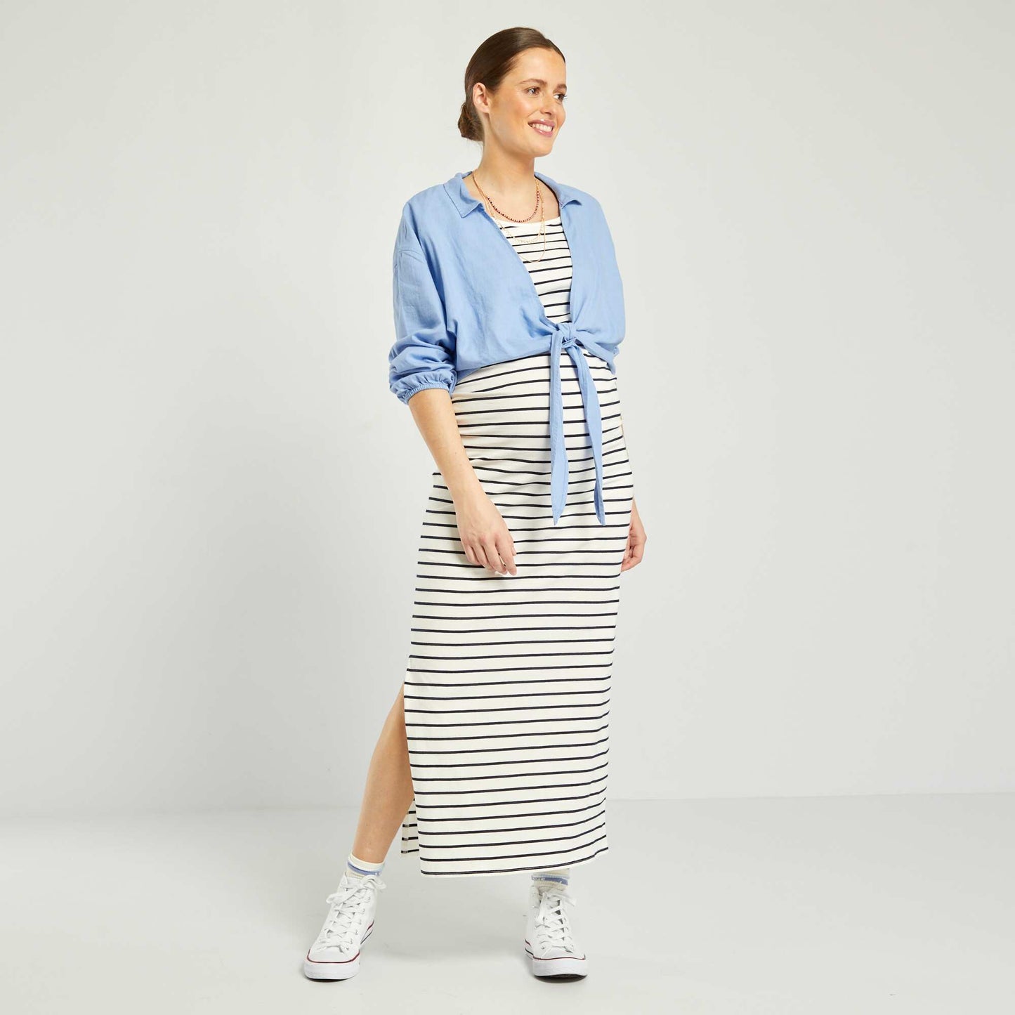 Robe grossesse longue 'rayures' Blanc ray