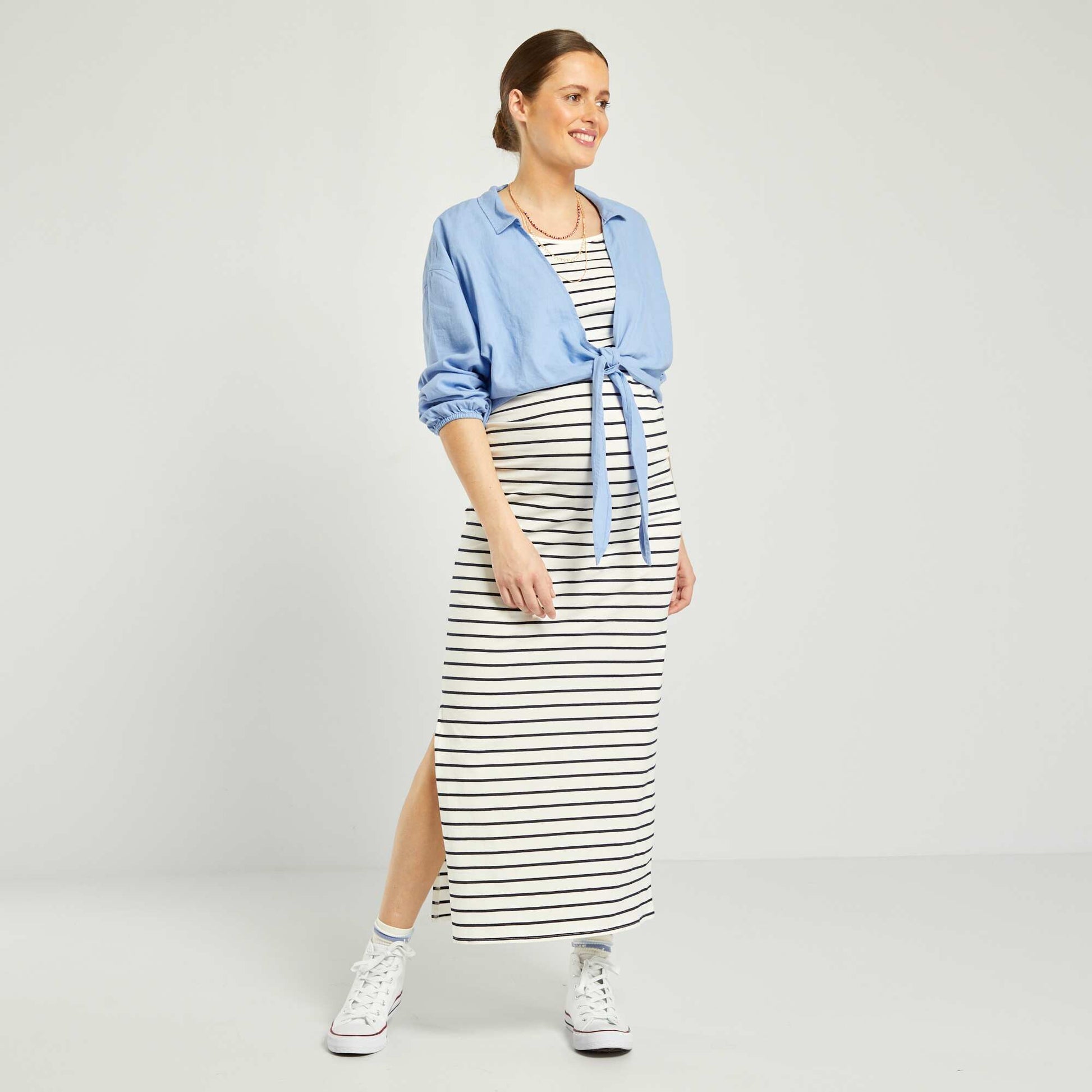 Robe grossesse longue 'rayures' Blanc ray