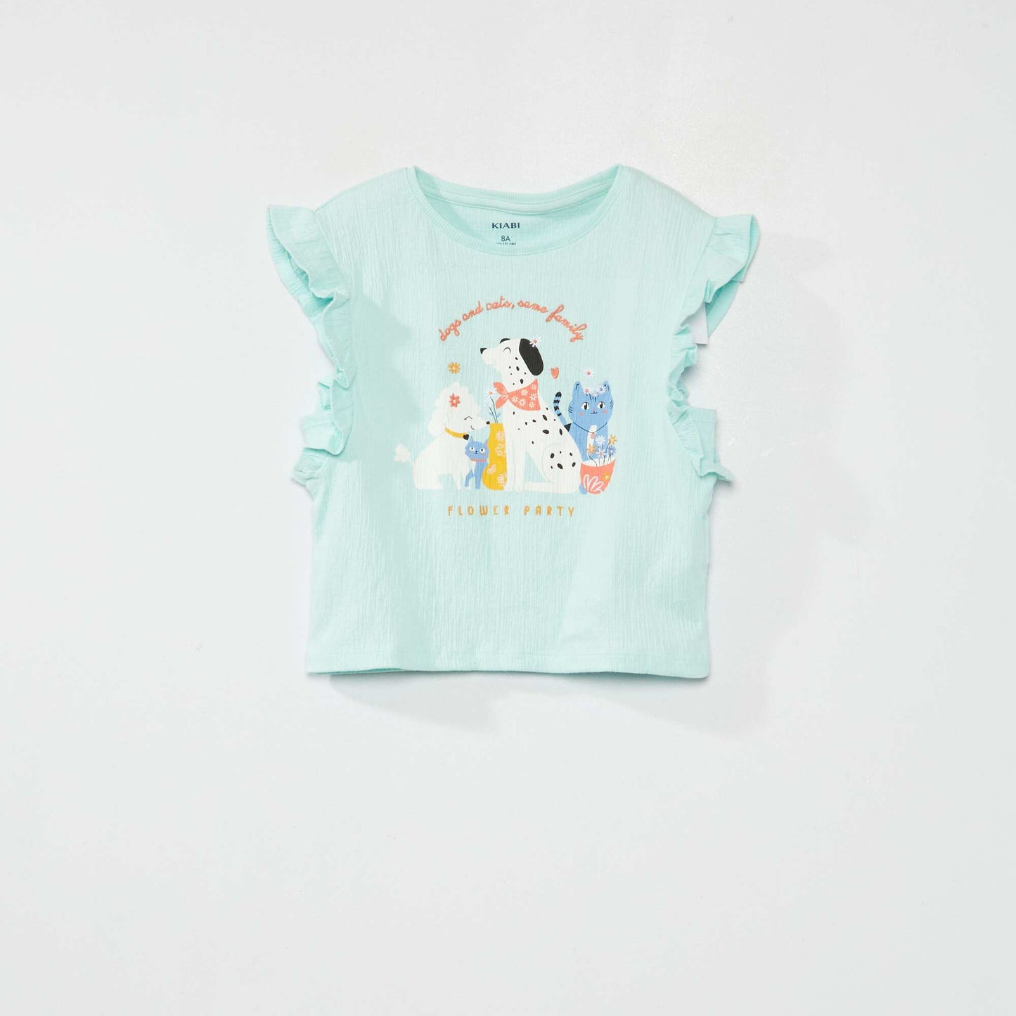 Tee-shirt imprim avec volants Bleu